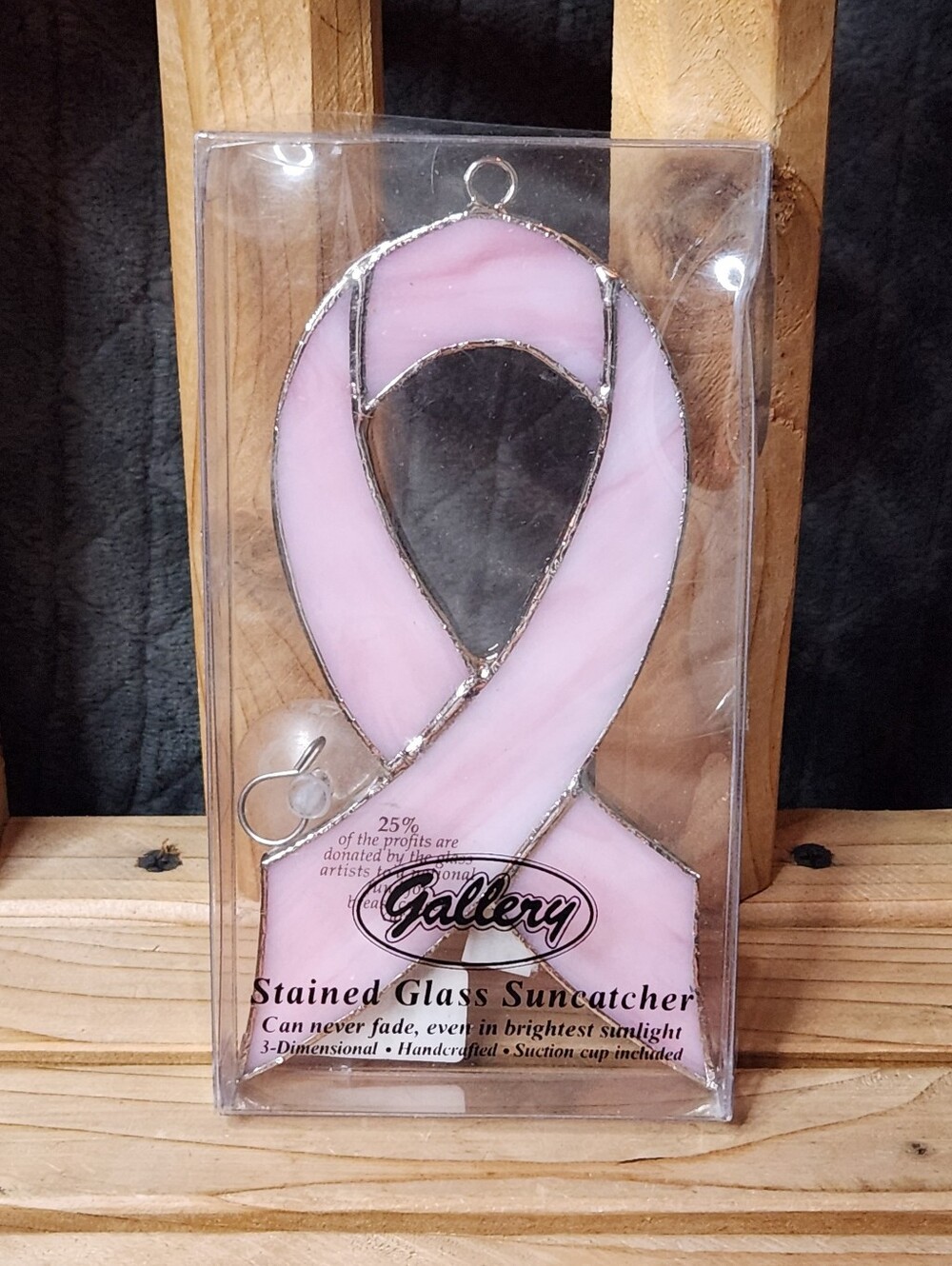 Breast Cancer Awareness Support Ribbon Stained Glass Sun Catcher 6in